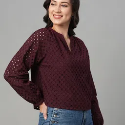 all about you Women Self Design Puff Sleeve Cotton Schiffli Top image 4