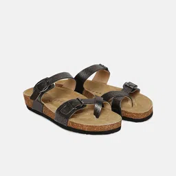 HF JOURNEY Women Leather Textured Open Toe Flats with Buckles image 5