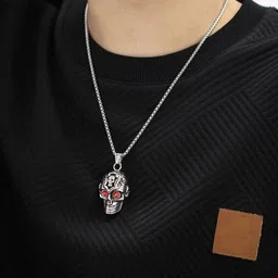 P. R. PRINTS Stainless Steel Silver-Plated Skull Head Horrible Pendants With Chains-picture-10