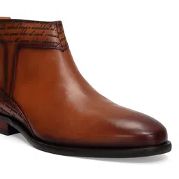 ROSSO BRUNELLO Men Typography Printed Leather Round Toe Block Heeled Mid-Top Boots image 4