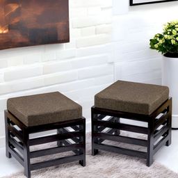 Ikiriya 2-Pcs Brown Wooden Stools with Jute Cushions-picture-38