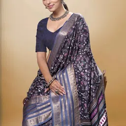 GHAN SALS Ethnic Motifs Woven Design Zari Baluchari Saree With Blouse Piece image 3