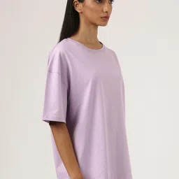 Jolene.club Solid Round Neck Drop-Shoulder Sleeves Cotton Oversized T-shirt image 2