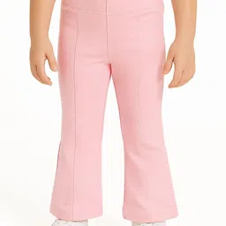 Nauti Nati Girls Baby Pink Cotton Lycra Rib Fitted & Flared Leggings-picture-34