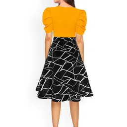 ILLI LONDON Women Abstract Printed Puff Sleeve Fit and Flare Dress image 5