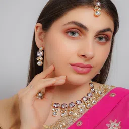 Divisha Gold-Plated Stone Studded & Beaded Jewellery Set-picture-28
