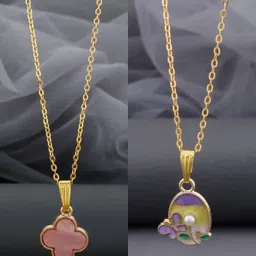 Birado Jewellery Set Of 2 Stainless Steel Gold-Plated Floral Shaped Pendants With Chains-picture-22