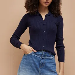 Ginger by Lifestyle Women Ribbed Shirt Collar Regular Top-picture-12