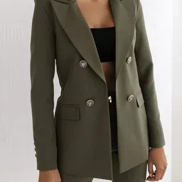 DressBerry Army Green Formal Polyester Blazer image 3