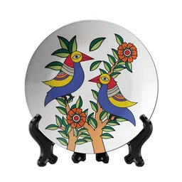 THE QUIRKY HOME White & Blue Two Birds In Bloom Printed Ceramic Decorative Wall Decor image 2