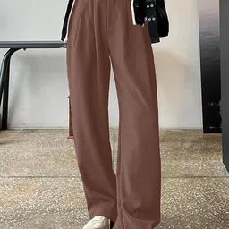 BROADSTAR Women Smart Loose Fit High-Rise Easy Wash Pleated Trousers-picture-29