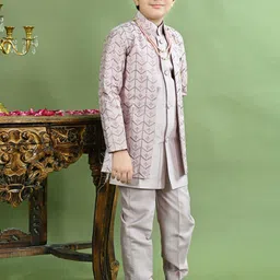 BT DEZINES Boys Zig Zag Sequined Embroidered Raw Silk Sherwani Set image 5