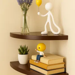 dewgraphics Modern Wooden Corner Wall Shelf Space Saving Floating Shelves for Home & Office MDF (Medium Density Fiber), Wooden Wall Shelf image 2