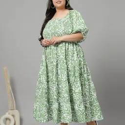 CURVE BY KASSUALLY Print Puff Sleeve Square Neck Fit & Flare Midi Dress image 3