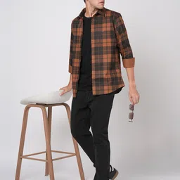 Mast & Harbour Men Relaxed Fit Tartan Checked Spread Collar Casual Shirt image 3