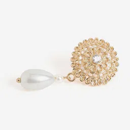 DressBerry Gold-Plated CZ-Studed Circular Drop Earrings image 3