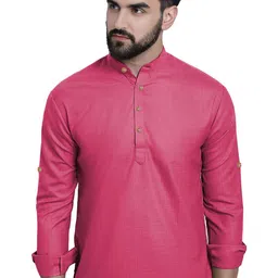 BHUVIKOO Band Collar Roll-Up Sleeves Short Kurta-picture-21
