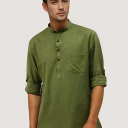 Parrth Enterprisees Men Mandarin Collar Roll-Up Sleeves Straight Kurta-image-50