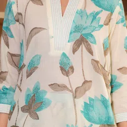 AUTUMN LANE Maurya Seabreeze Floral Printed Pure Cotton Straight Kurta With Palazzos image 4