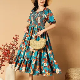 Krunal Raiyani Women Floral Printed Tiered Fit & Flare Midi Dress-image-78