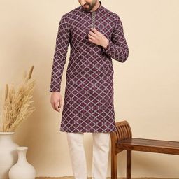 House of Pataudi Ethnic Motifs Embroidered Thread Work Mandarin Collar Straight Kurta-picture-15