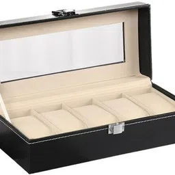 sitsra 5 Slot PU Leather Watch Case – Brown Storage Box for Men & Women Watch Box-picture-43