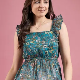 DressBerry Floral Print Georgette Peplum Top-image-19