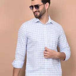 Crimsoune Club Men Classic Slim Fit Grid Tattersall Checked Cotton Casual Shirt-image-76