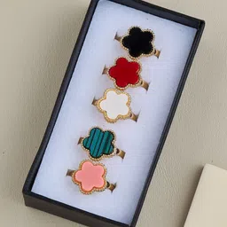 GC PREMIUM JEWELLERY Set of 5 Gold-Plated Stone-Studded Adjustable Finger Ring-picture-25