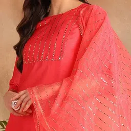 KALINI Floral Embroidered Beads and Stones Kurta With Trousers & Dupatta image 2