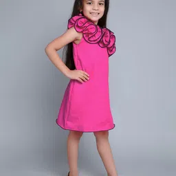 Pink Chick One Shoulder Ruffle Cotton A-Line Dress With Matching Clip image 5