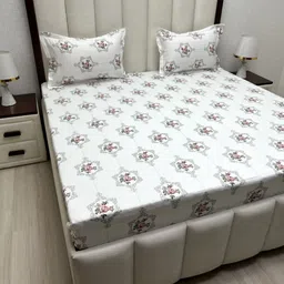 Pure Decor Royal Passion White Printed Cotton 330 TC Queen Bedsheet Set 2.28 m x 2.54 m image 1