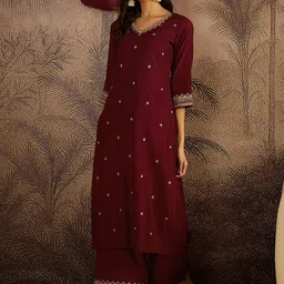 Sangria Embroidered Sequence Kurta & Palazzos with Dupatta Set-picture-39