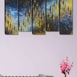 Aura Blue & Green 5 Pieces Printed Wooden Wall Paintings-picture-21