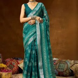 Janasya Ethnic Motifs Linen Blend Saree-image-40