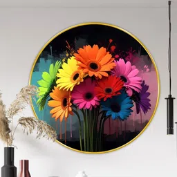 Livin'luxe Pink & Orange Wall Hallway Round Portrait Painting Wall Art 23 " x 23 "-picture-22