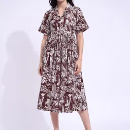 PURVAJA Women Tropical Printed Shirt Collar Empire Midi Dress image 1