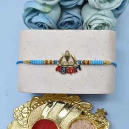 MEIRA JEWELLERY Set Of 2 Rakhi With Roli Chawal & Greetings Card Set image 4