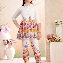 BAESD Girls Floral Printed Cotton A-Line Kurta with Trousers-picture-34
