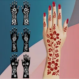 VOORKOMS Stunning Combo Mehndi Stencil Sticker Featuring Floral Lines For Function-picture-39