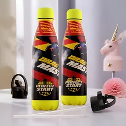 YK Red & Yellow Set of 2 Stainless Steel Printed Water Bottle-image-46