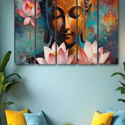 Aura Pink & Brown 5 Piece Synthetic Wood Religious Wall Paintings-picture-18