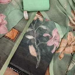 SAINOOR Floral Printed Organza Unstitched Dress Material-image-81