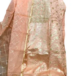 Glitzy Galz Floral Embroidered Zari Work Unstitched Dress Material image 3