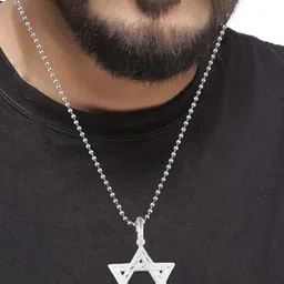 DZINETRENDZ Men Silver-Plated Star of David Pendant With Chain image 3
