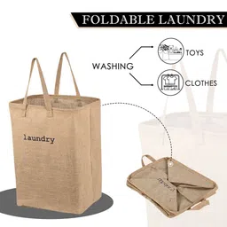 Aura Brown & Black Printed Jute Foldable Laundry Bag With Handles - 75 L image 2
