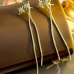FIMBUL Women Gold Plated Star Design Long Dangler Earrings image 1