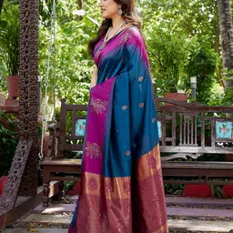 KALINI Ethnic Motifs Zari Silk Cotton Handloom Banarasi Saree image 2