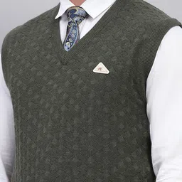 Monte Carlo Men Woollen Self Design V Neck Sleeveless Pullover Sweater image 2
