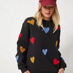 Happiness istanbul Women Embroidered Round Neck Long Sleeves Pullover Sweatshirt-image-50